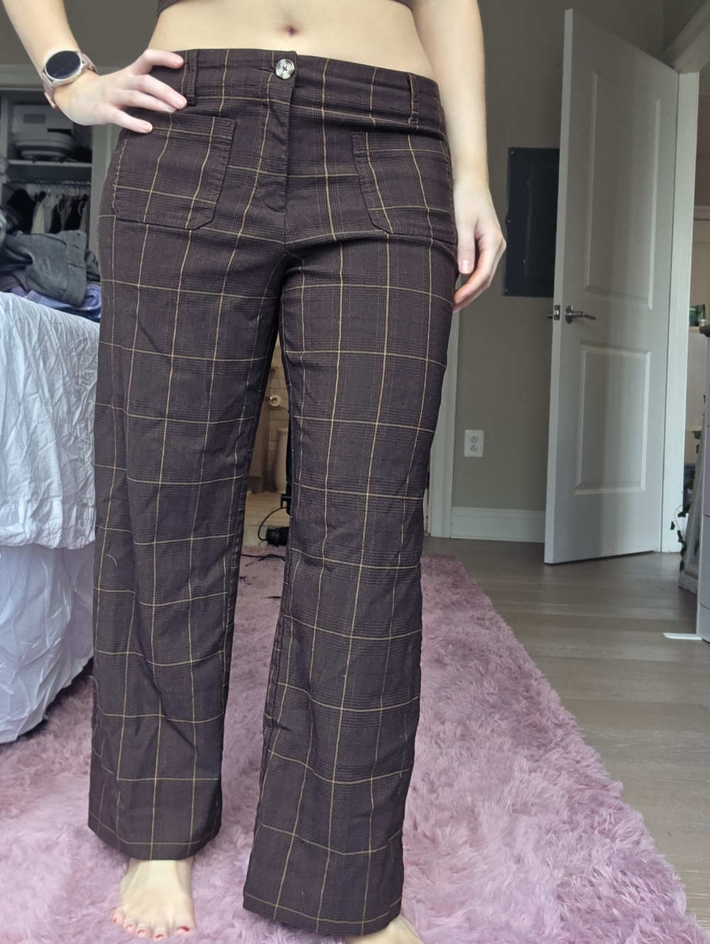 (short girl friendly!) Stretchy brown plaid pants